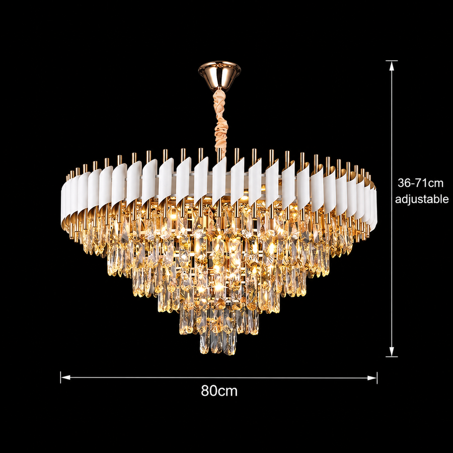 VERSAILLES Supremo Lampadario in cristallo 12xE14, diametro 80 cm, oro lucido e bianco, altezza regolabile