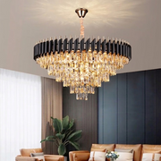 Lampadario in Cristallo VERSAILLES Supremo 12xE14, Diametro 80cm, Oro Lucido e Nero, Altezza Regolabile