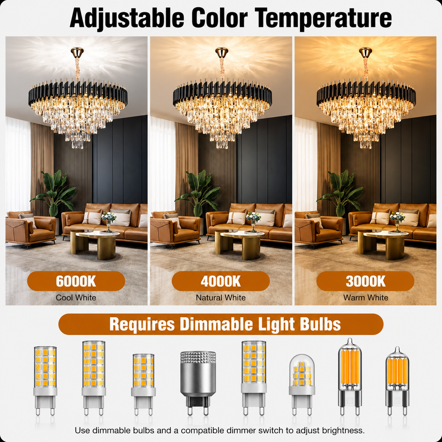 Lampadario in Cristallo VERSAILLES Supremo 12xE14, Diametro 80cm, Oro Lucido e Nero, Altezza Regolabile