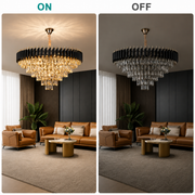 Lampadario in Cristallo VERSAILLES Supremo 12xE14, Diametro 80cm, Oro Lucido e Nero, Altezza Regolabile