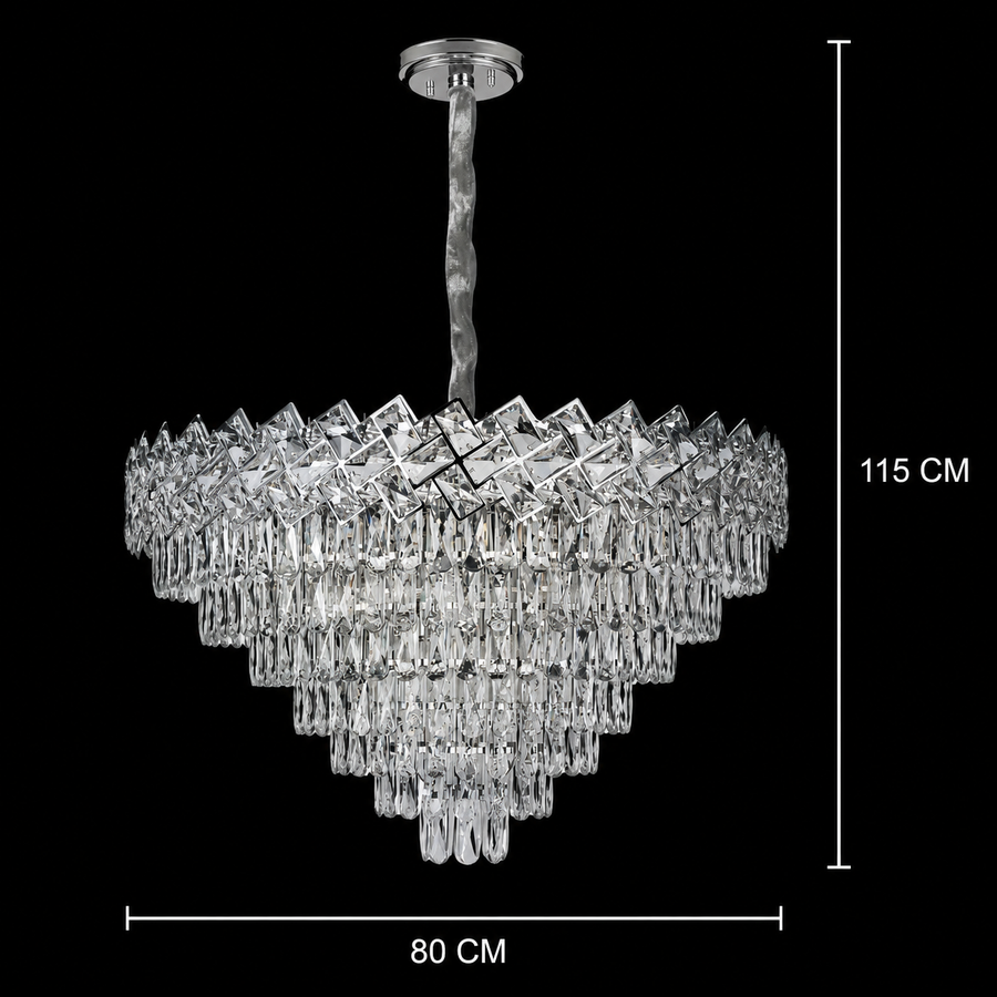 Candelabru Cristal WINDSOR Supremo 10xE14, Diametru 80cm, Crom Lucios, Inaltime Reglabila