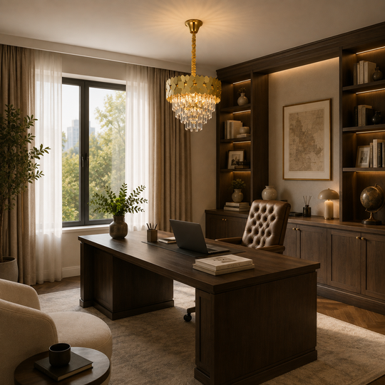 Lampadario in Cristallo YAKUTSK Nobile 6xE14, Diametro 40cm, Oro, Altezza Regolabile