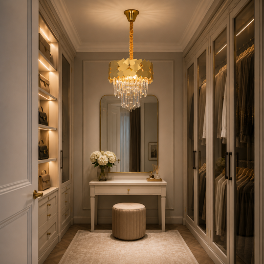 Lampadario in cristallo YAKUTSK Petito 4xE14, diametro 30 cm, oro, altezza regolabile
