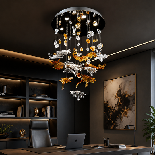 Candelabru LED Cristal ESIK Eleganza, 42W, Lumina Rece/Calda/Neutra, Metal si Sticla, Auriu