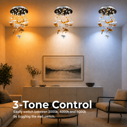 Candelabru LED Cristal ESIK Eleganza, 42W, Lumina Rece/Calda/Neutra, Metal si Sticla, Auriu