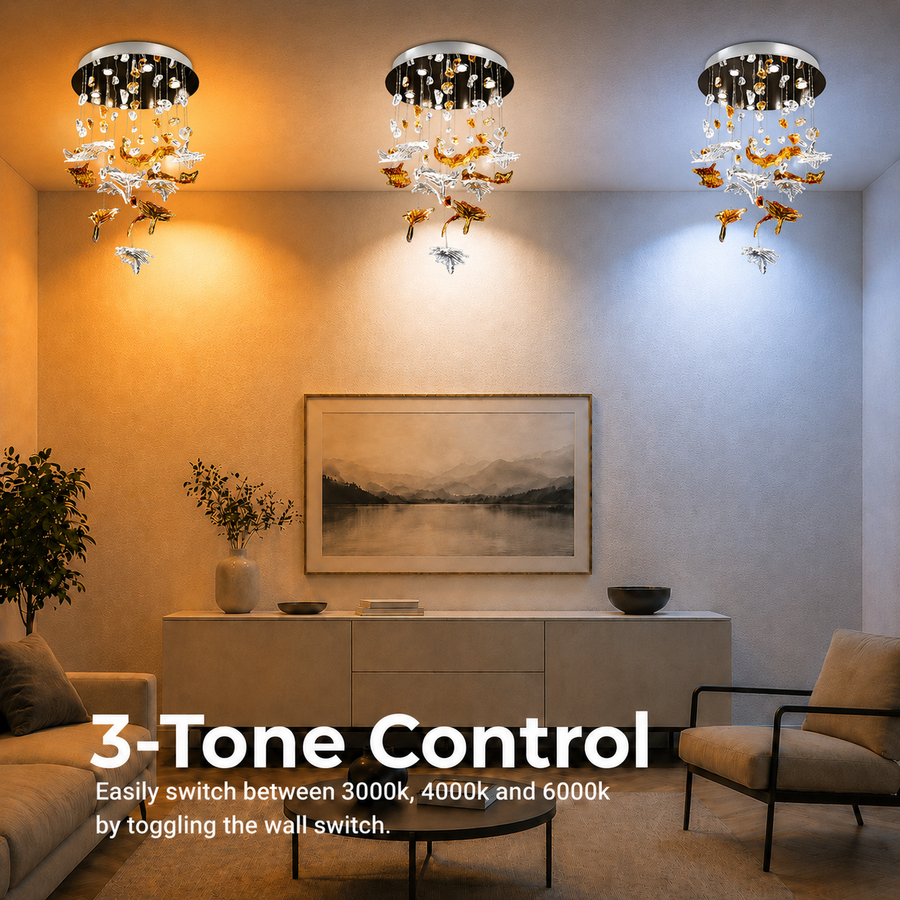 Candelabru LED Cristal ESIK Eleganza, 42W, Lumina Rece/Calda/Neutra, Metal si Sticla, Auriu