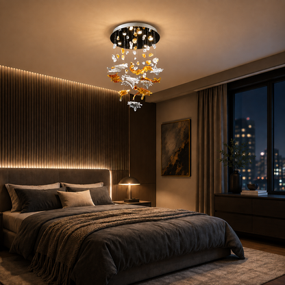 Candelabru LED Cristal ESIK Eleganza, 42W, Lumina Rece/Calda/Neutra, Metal si Sticla, Auriu