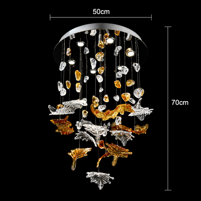 Candelabru LED Cristal ESIK Eleganza, 42W, Lumina Rece/Calda/Neutra, Metal si Sticla, Auriu