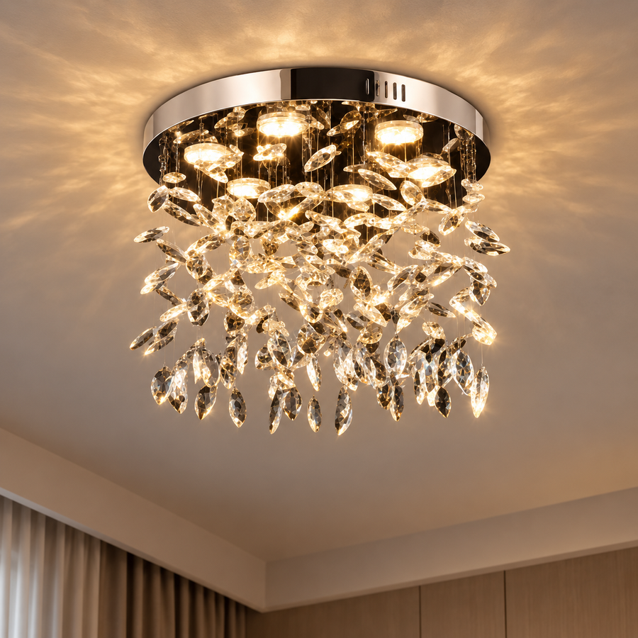 Lampadario LED in cristallo LLC210/550CH Rotondo, 30W, Luce fredda/calda/neutra, Cristallo, Cromo lucido