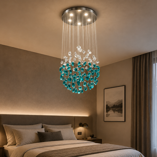 Candelabru LED Cristal OSKEMEN Eleganza, 42W, Lumina Rece/Calda/Neutra, Metal si Sticla, Verde