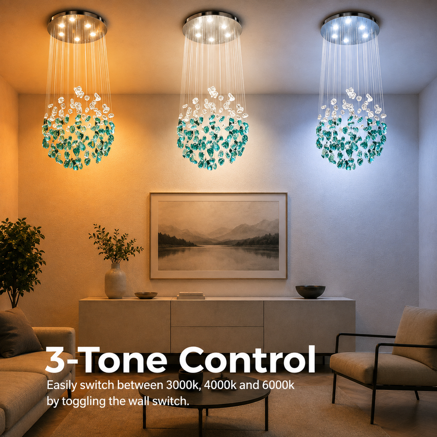 Candelabru LED Cristal OSKEMEN Eleganza, 42W, Lumina Rece/Calda/Neutra, Metal si Sticla, Verde