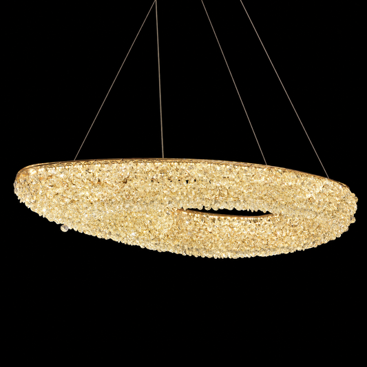 Lampadario Moderno con Cristallo, Telecomando, PRUGU, 65W, Luce Calda/Neutra/Fredda, Lunghezza 35 cm, Oro, Altezza Regolabile