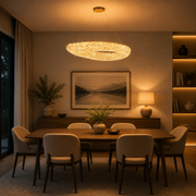 Lampadario Moderno con Cristallo, Telecomando, PRUGU, 65W, Luce Calda/Neutra/Fredda, Lunghezza 35 cm, Oro, Altezza Regolabile