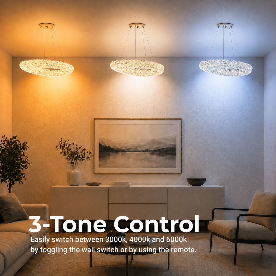 Lampadario Moderno con Cristallo, Telecomando, PRUGU, 65W, Luce Calda/Neutra/Fredda, Lunghezza 35 cm, Oro, Altezza Regolabile