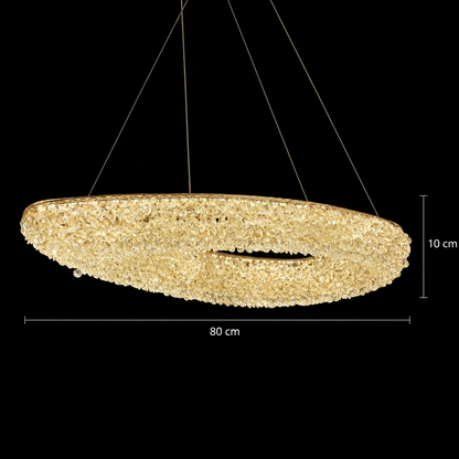 Lampadario Moderno con Cristallo, Telecomando, PRUGU, 65W, Luce Calda/Neutra/Fredda, Lunghezza 35 cm, Oro, Altezza Regolabile