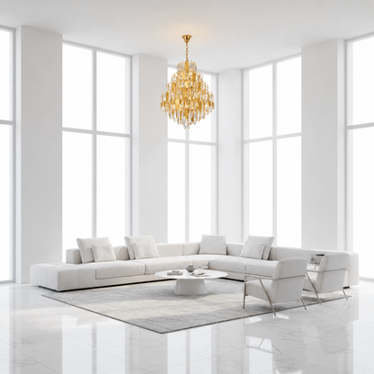 Lampadario TIER Magno Cristallo 13xE14, D60 cm, Oro, Altezza Regolabile, Metallo e Cristallo
