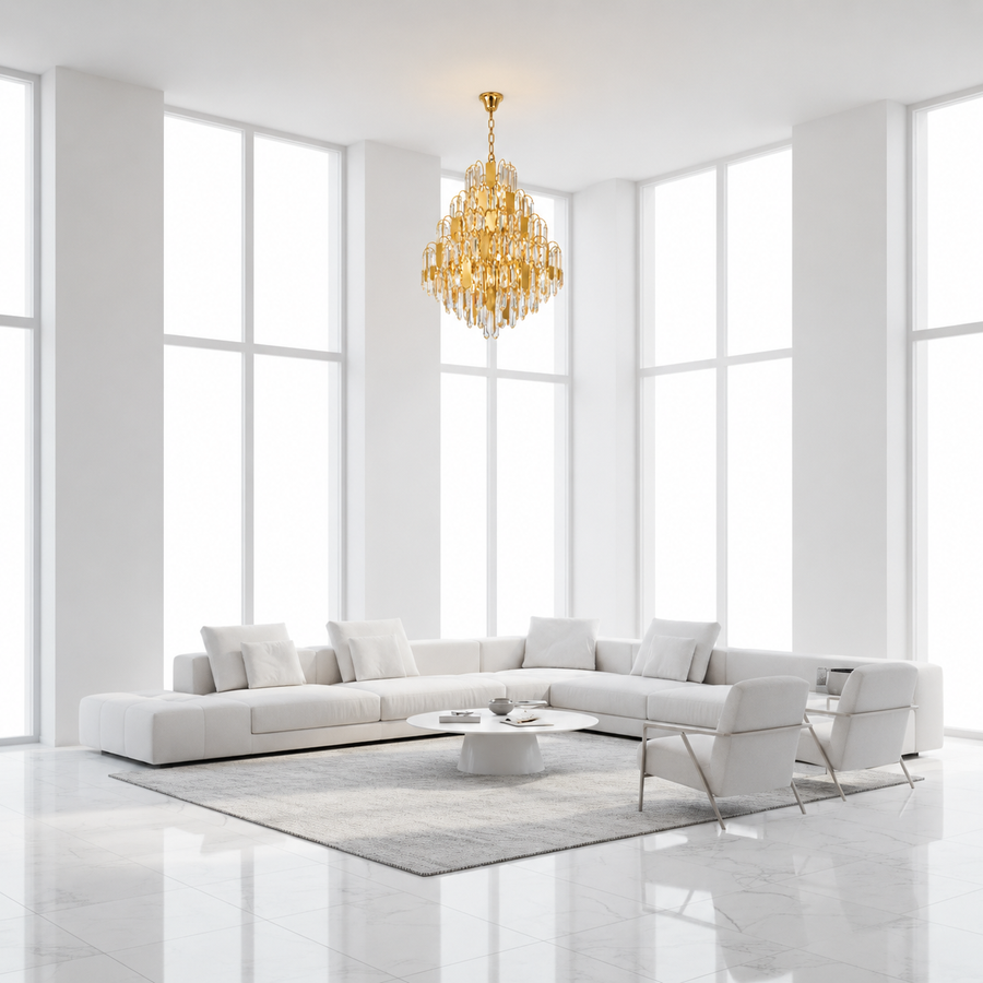 Lampadario TIER Magno Cristallo 13xE14, D60 cm, Oro, Altezza Regolabile, Metallo e Cristallo