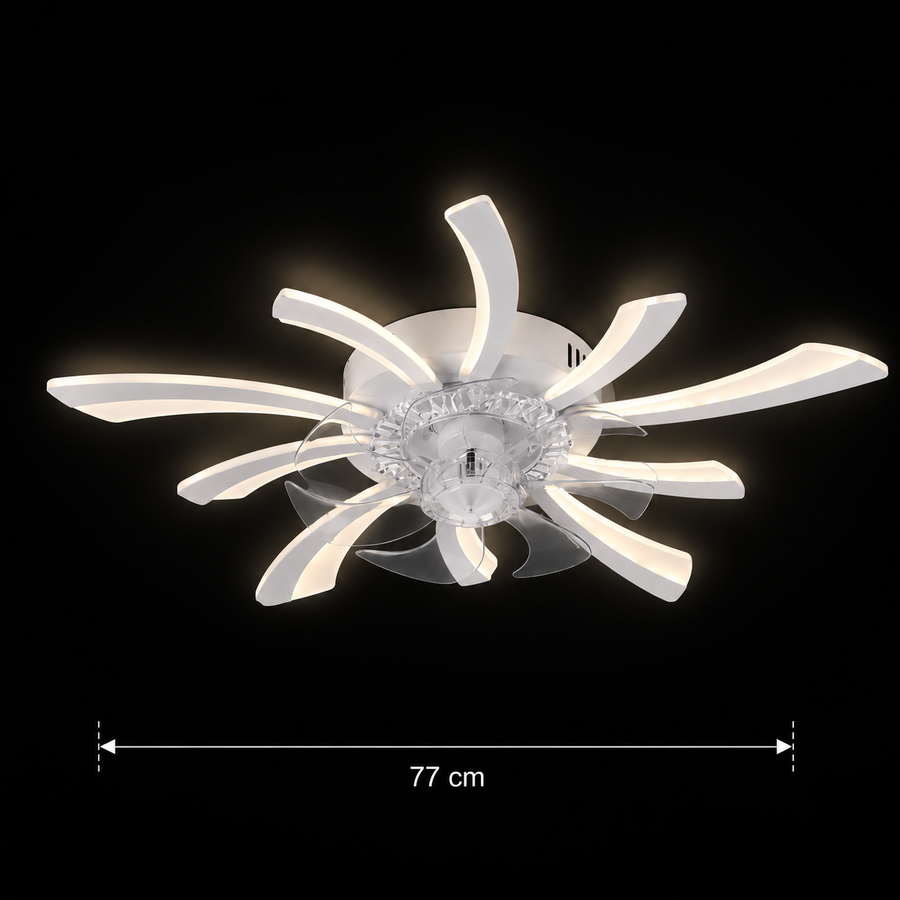 VIRTULA Fan Lampadario LED con Telecomando, 29W, D77cm, Luce Fredda/Neutra/Calda, Metallo e Plastica, Bianco