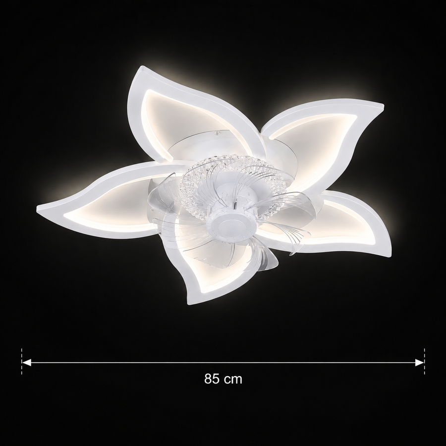 DAFIA Fan Lampadario LED con Telecomando, 49W, D85cm, Luce Fredda/Neutra/Calda, Metallo e Plastica, Bianco