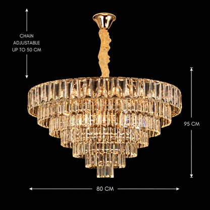 Lampadario Cristallo VALMONT Regalis 15xE14, D80 cm, Oro, Altezza Regolabile, Metallo e Cristallo