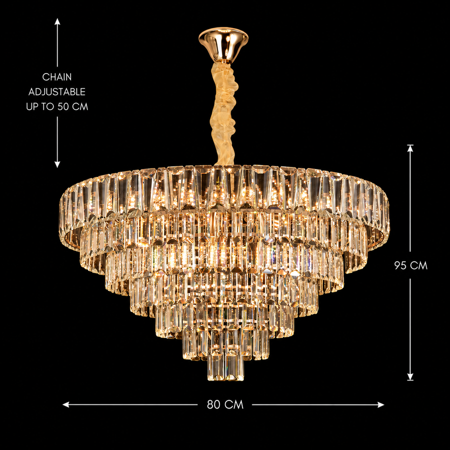 Lampadario Cristallo VALMONT Regalis 15xE14, D80 cm, Oro, Altezza Regolabile, Metallo e Cristallo