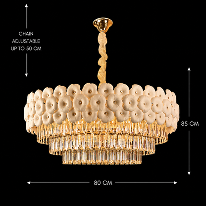 Lampadario in cristallo PETAL Regalis 15xE14, D80 cm, Oro, Altezza regolabile, Metallo e cristallo
