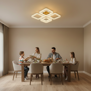 RENATO Magno Lampadario LED con telecomando e cristallo, 118W, 5 Quadrati, Luce Fredda/Calda/Neutra, Dimmerabile, Oro
