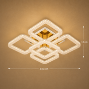 RENATO Magno Lampadario LED con telecomando e cristallo, 118W, 5 Quadrati, Luce Fredda/Calda/Neutra, Dimmerabile, Oro