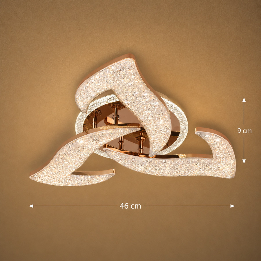 Lampadario LED HALESA Elegance con telecomando e cristallo, 44W, 3 sorgenti, Luce Fredda/Calda/Neutra, Dimmerabile, Oro