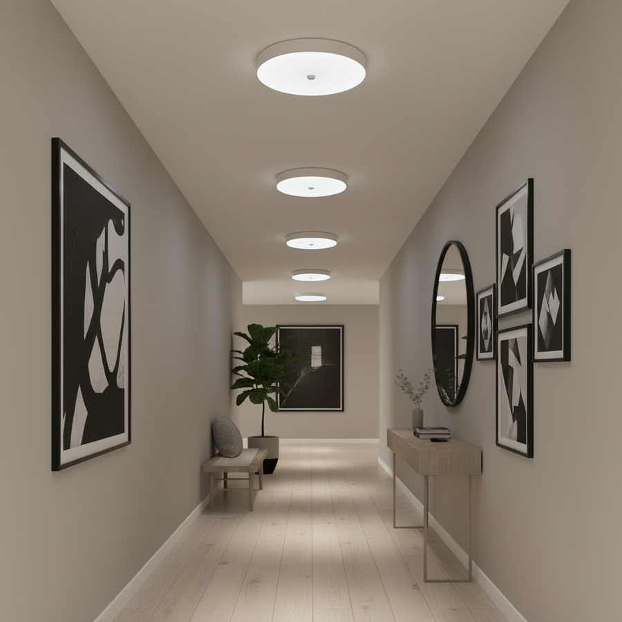 Plafoniera LED PL8001, D22cm, IP44, 8W, Luce Fredda 6000k, Plastica, Bianco