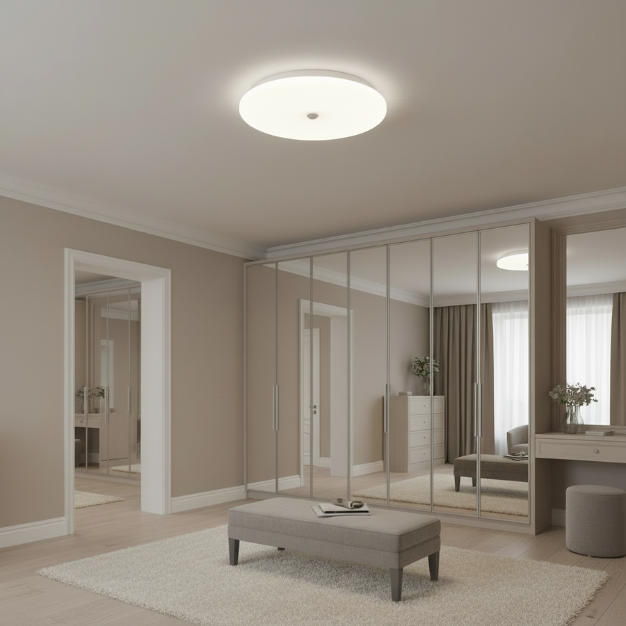 Plafoniera LED PL8001, D22cm, IP44, 8W, Luce Fredda 6000k, Plastica, Bianco
