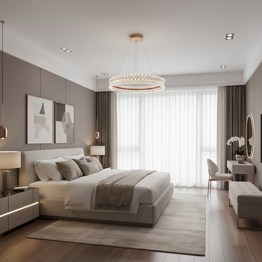 Lampadario LED in cristallo con telecomando, 49W, Luce calda/neutra/fredda, Φ40 cm, Altezza regolabile, Metallo e cristallo, Oro