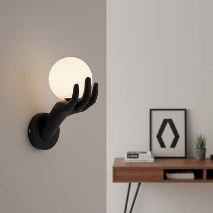Lampada da parete decorativa MANO, 15x30cm, 1xE27, Vetro e Resina, Nero
