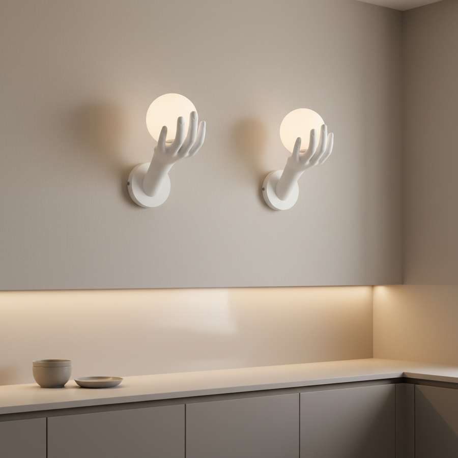 Lampada decorativa da parete a LED MANO, 15x30cm, 1xE27, Vetro e Resina, Bianco