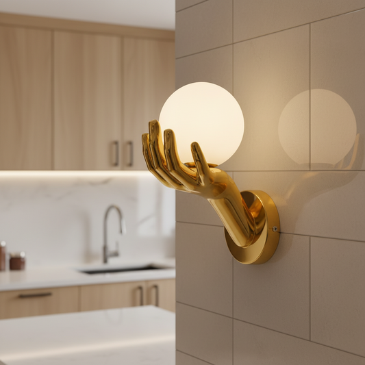 Lampada da parete decorativa a LED MANO, 15x30cm, 1xE27, Vetro e Resina, Oro