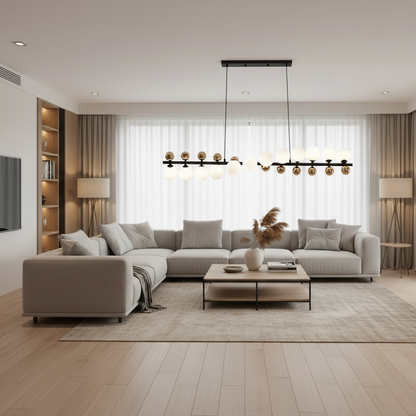 Lampadario a sospensione LINEO Grande, D120cm, 12x G9, Oro, Metallo e Vetro