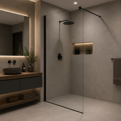 Parete doccia walk-in 80x195 cm, Vetro di sicurezza 8 mm, Profilo metallico resistente, Nero