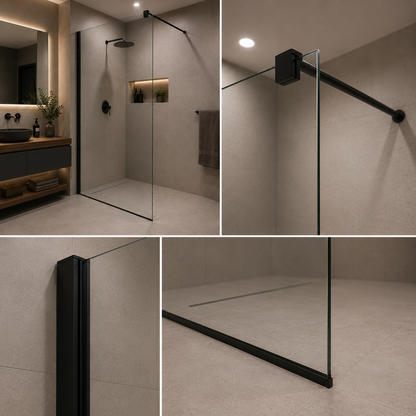 Parete doccia walk-in 70x195 cm, Vetro di sicurezza 8 mm, Profilo metallico resistente, Nero
