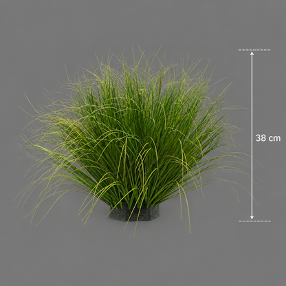 Pianta artificiale a cespuglio di erba di cipolla con foglie curve, 38 cm, verde, senza vaso
