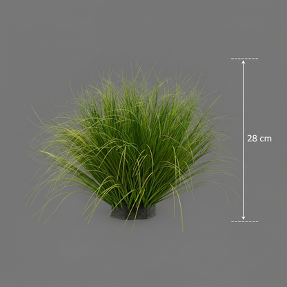 Pianta artificiale a cespuglio di erba di cipolla con foglie curve, 28 cm, verde, senza vaso