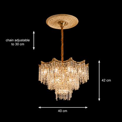 Lampadario Cristallo VETRA Nobile 6xE14, D40 cm, Oro, Altezza Regolabile, Metallo e Cristallo