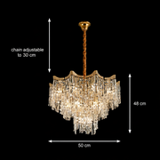 Lampadario Cristallo VETRA Eleganza 9xE14, D50 cm, Oro, Altezza Regolabile, Metallo e Cristallo