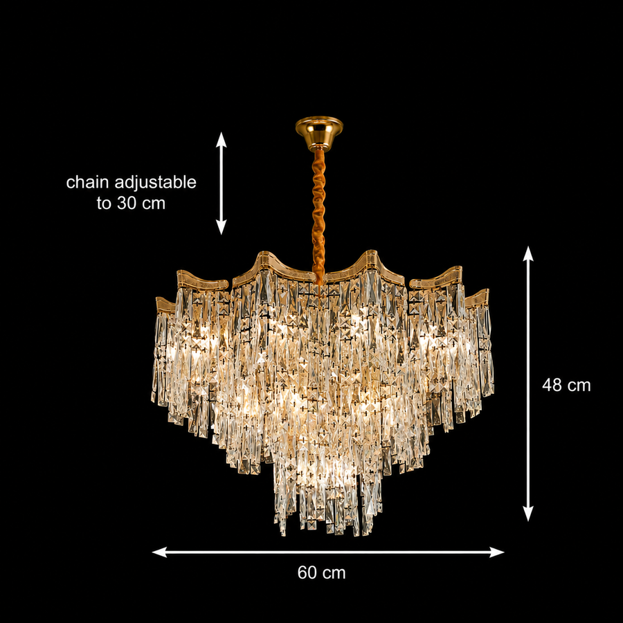 Lampadario Cristallo VETRA Magno 10xE14, D60 cm, Oro, Altezza Regolabile, Metallo e Cristallo