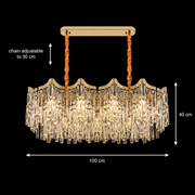 Lampadario Cristallo VETRA Supremo 15xE14, 100x35 cm, Oro, Altezza Regolabile, Metallo e Cristallo