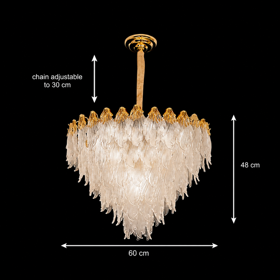 Lampadario Cristallo MURANO Magno 12xE14, D60 cm, Oro, Altezza Regolabile, Metallo e Cristallo