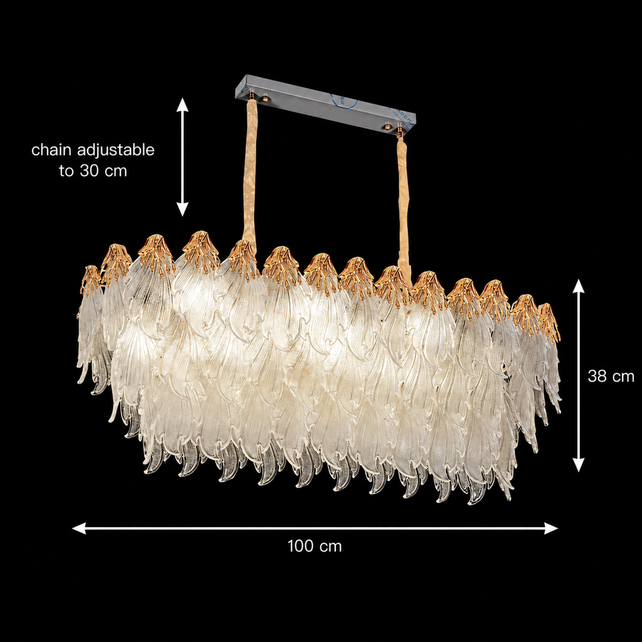 Lampadario Cristallo MURANO Supremo 10xE14, 100x40 cm, Oro, Altezza Regolabile, Metallo e Cristallo
