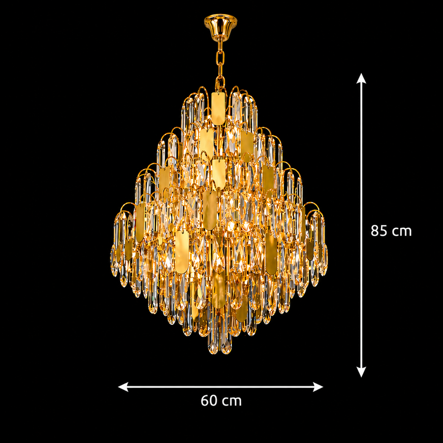 Lampadario in Cristallo TIER Magno 13xE14, D60 cm, Oro, Altezza Regolabile, Metallo e Cristallo Lampadari in Cristallo Titolo predefinito Alessandro Design
