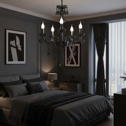 Lampadario di cristallo ALNWICK Eleganza, 5xE14, diametro 48 cm, nero, altezza regolabile Lampadari classici Titolo predefinito Alessandro Design