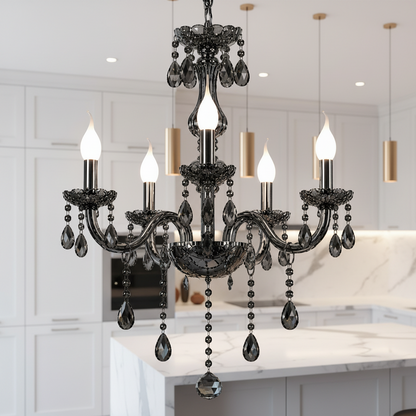 Lampadario di cristallo ALNWICK Eleganza, 5xE14, diametro 48 cm, nero, altezza regolabile Lampadari classici Titolo predefinito Alessandro Design