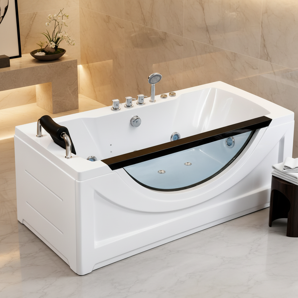 Vasca Idromassaggio, Rettangolare, Acrilico, Bianco, 170×80×65 cm Vasche da Bagno Freestanding Titolo predefinito Alessandro Design
